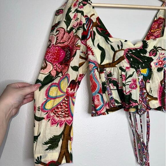 Alix of Bohemia Lila Canary Peplum Floral Long Sleeve Top Crop Size Small Multi - Picture 4 of 8